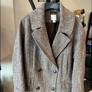 H&M Herringbone overcoat in grey.